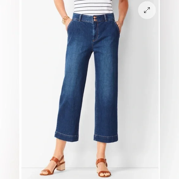 Talbots Flawless Denim Wide Leg Cropped Jeans Size 14 - Picture 1 of 8